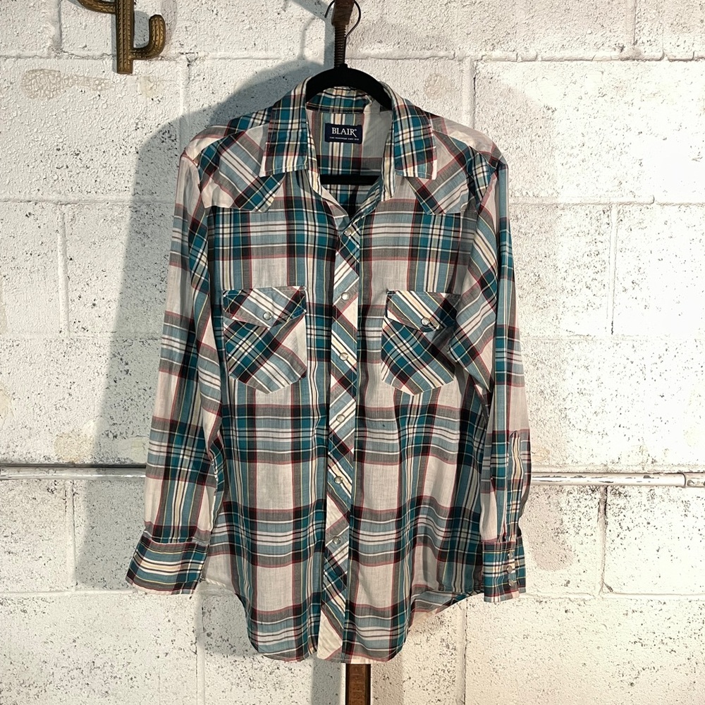 Vintage Western Collared Button-Up Shirt with Pearl Snap - - BLAIR Menswear